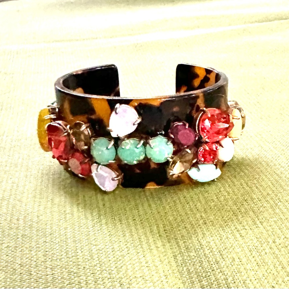 J Crew Rhinestone Faux Tortoise Cuff Bracelet